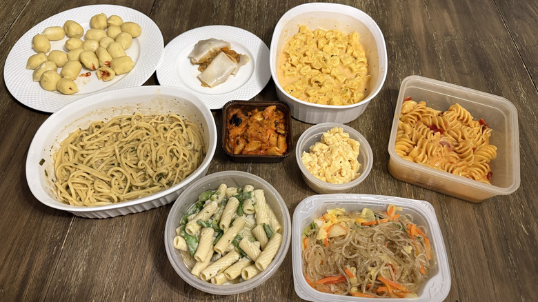 10 cooked Trader Joe's Frozen Pasta Meals on Wooden Table