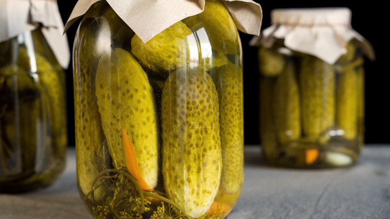 Jars of cucumber pickles