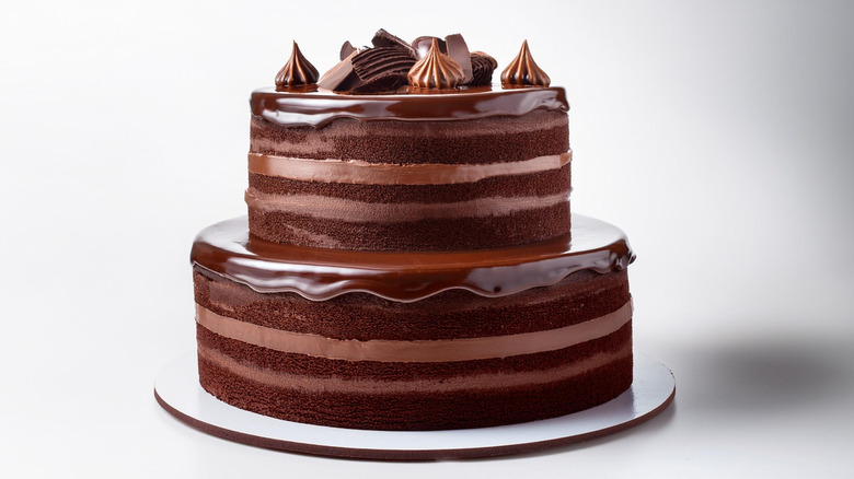 two-tiered chocolate cake