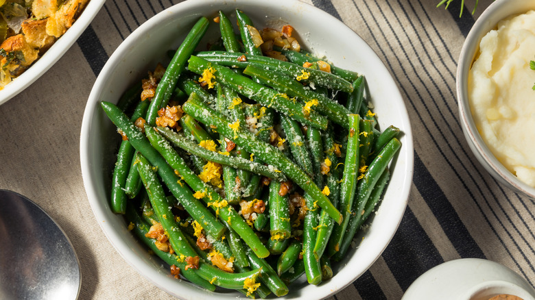 Stir-fried green beans served in a bowl.
