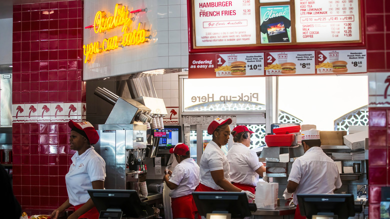 In-N-Out employees behind the counter