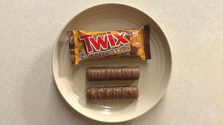 Two Twix Snickerdoodle bars on a plate