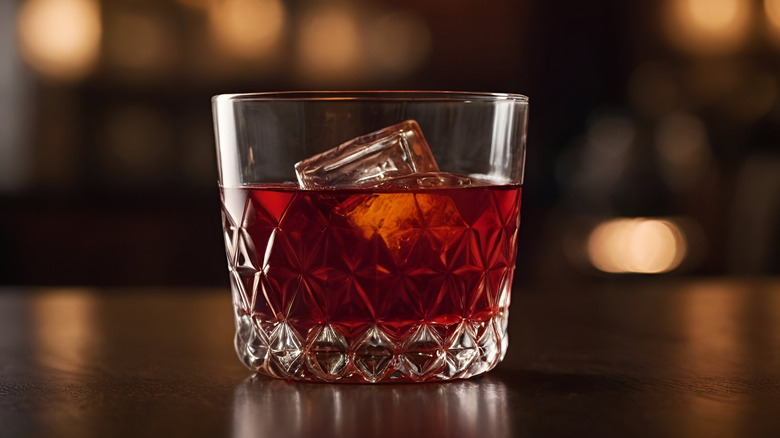 Rich cocktail blending bourbon, sweet vermouth, and Campari