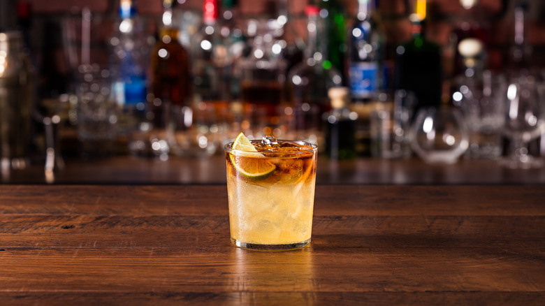 Dark and Stormy Cocktail on a Bar