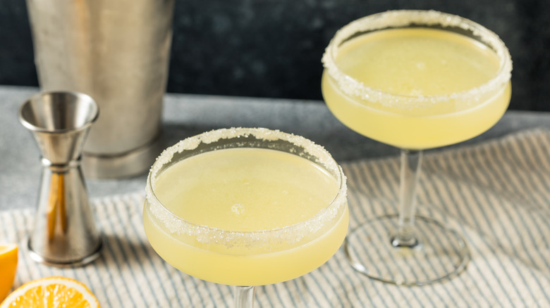 Lemon drop martinis with sugar rims