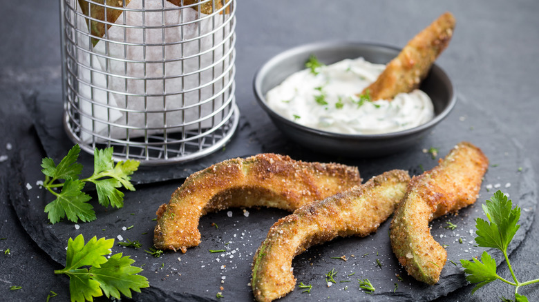 crispy avocado fries and dipping sauce