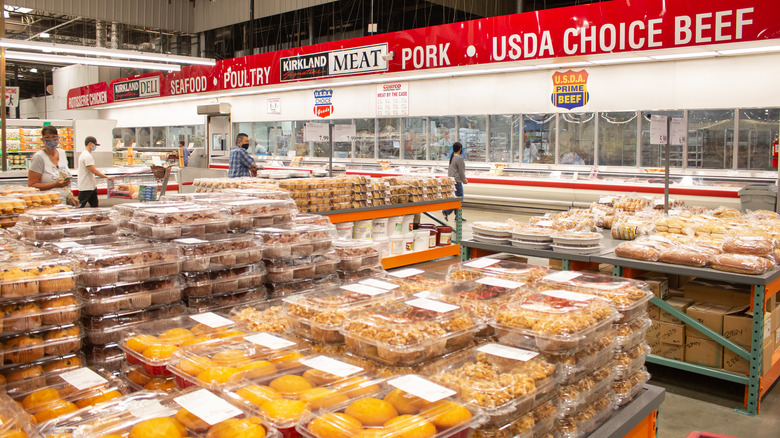 Tables full of Costco baked goods