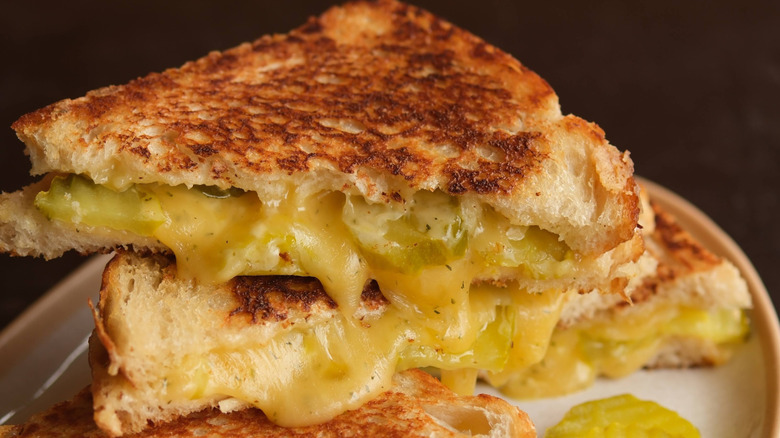 Grilled cheese sandwich with pickles