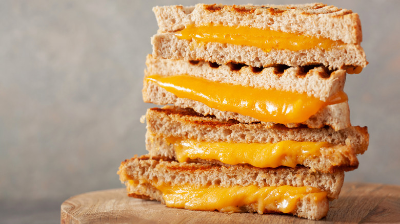 Tower of grilled cheese sandwiches