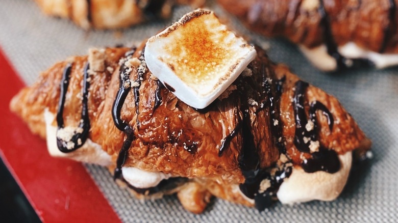 Croissant s'mores on baking sheet