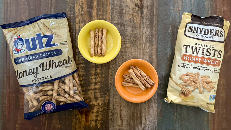 Utz Honey Wheat Braided Twists and Snyder's Honey Wheat Braided Twists