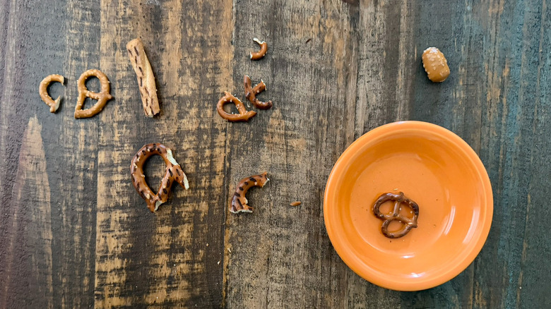 Leftover pretzels on a table