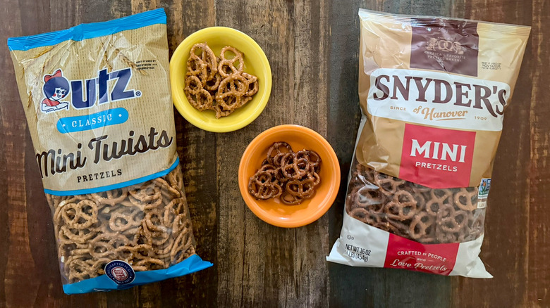 Utz Mini Twists pretzels and Snyder's mini pretzels