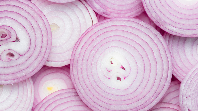close-up of sliced red onions