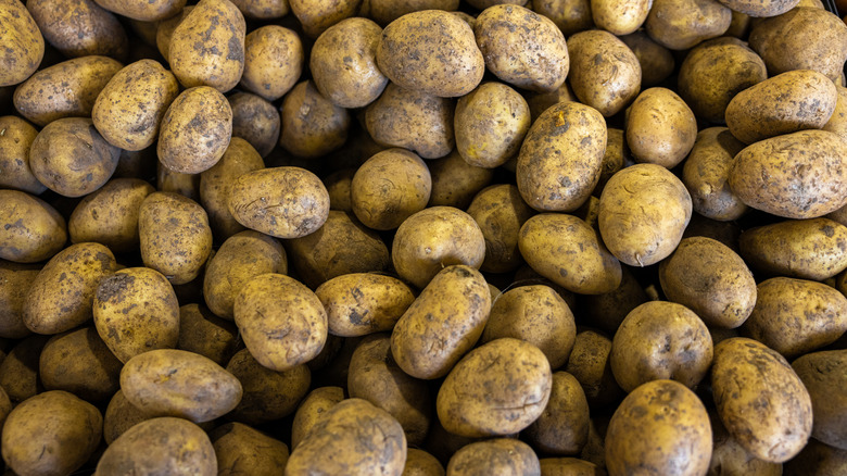 pile of raw unpeeled potatoes