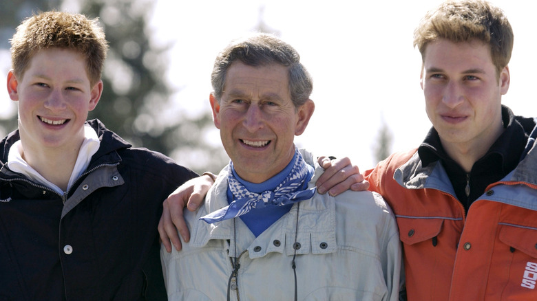 Princes William and Harry as teenagers with King Charles