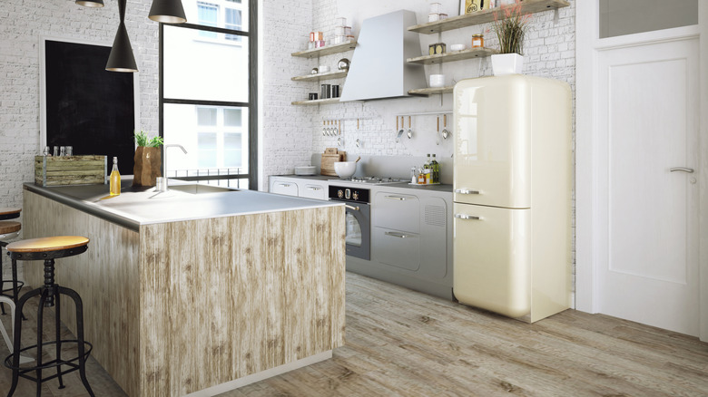Modern kitchen with retro style fridge