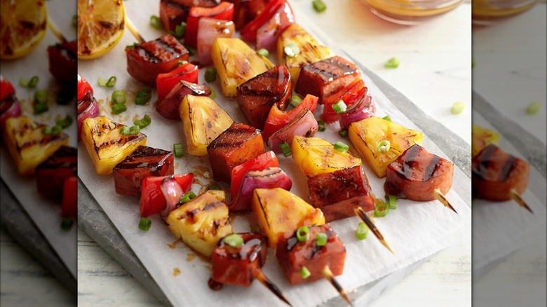 Barbecued Spam kebabs