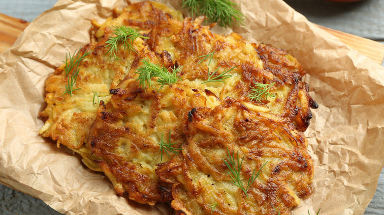 Potato pancakes on brown paper