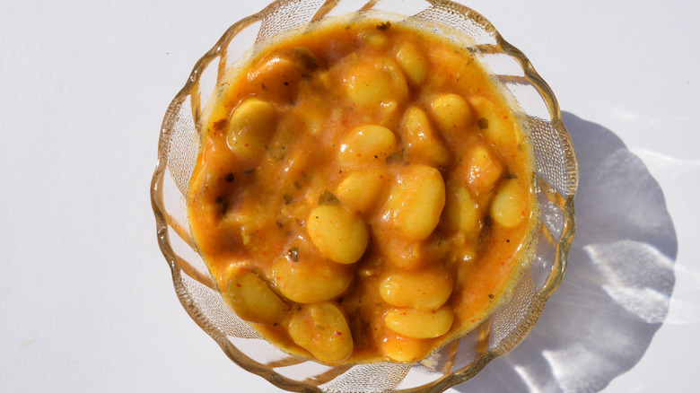 Dish of cooked lima beans