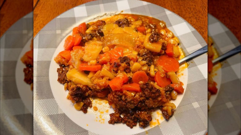 Plate of seven-layer casserole