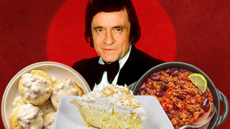 Johnny Cash with biscuits, pie, and chili