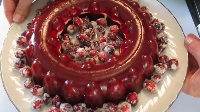 Cranberry Walnut jello mold closup on plate