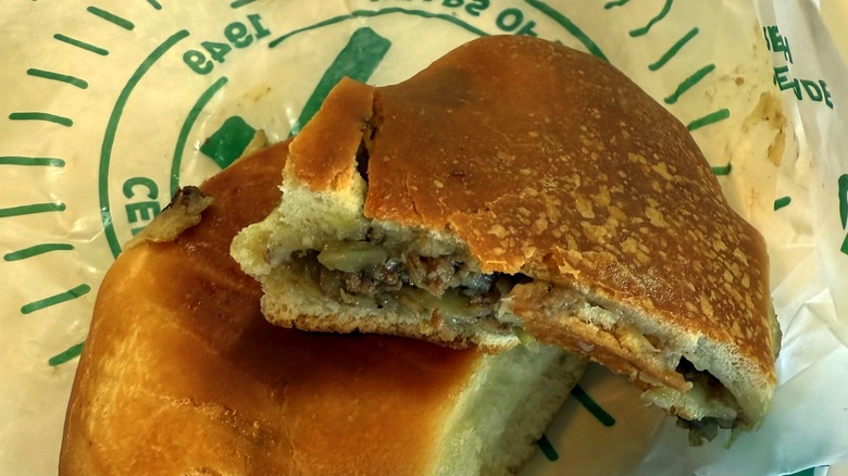 Runza pastry filled with meat, cabbage, and seasonings