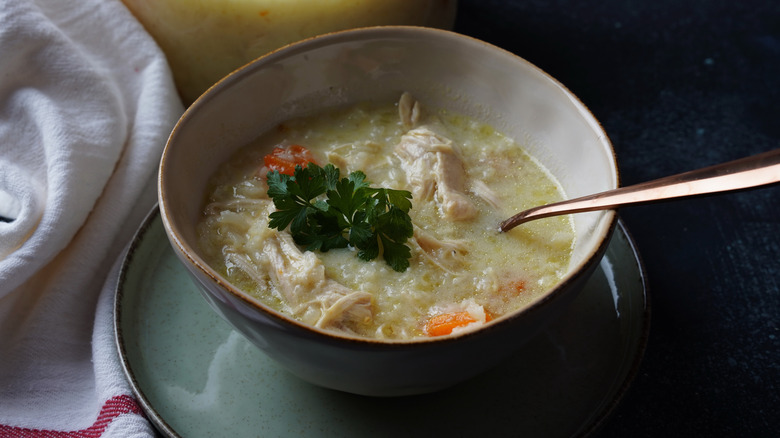 Avgolemono in a white bowl
