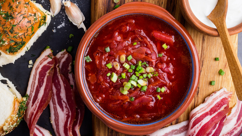 Borscht in a ceramic bowl