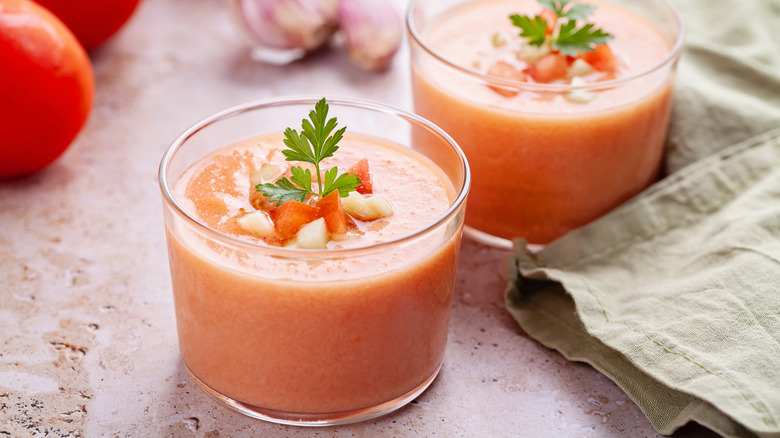 Glasses of gazpacho soup