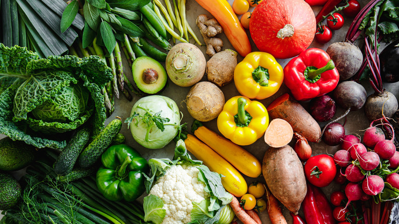 Various brightly colored fresh vegetables