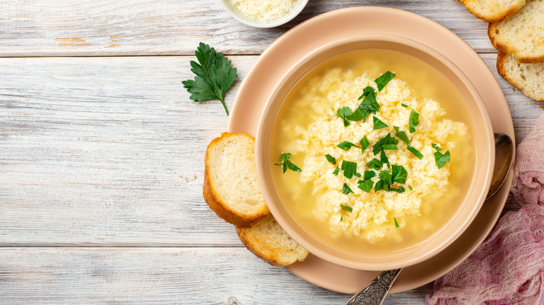 Stracciatella soup in a bowl