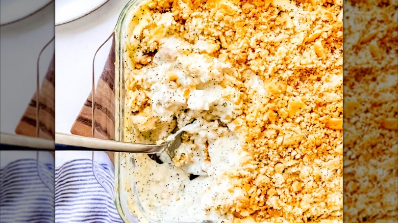 Poppy seed chicken with spoon