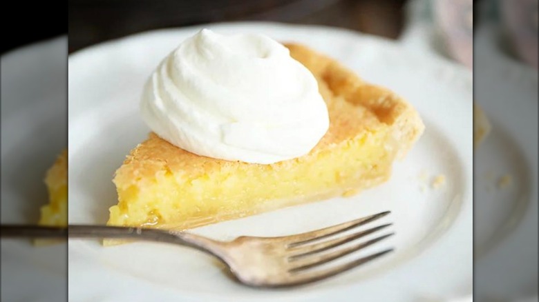 Vinegar pie topped with whipped cream