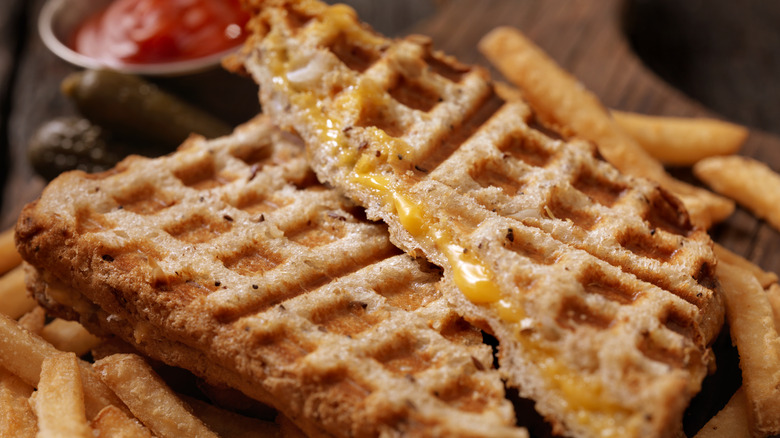 Waffled grilled cheese with fries