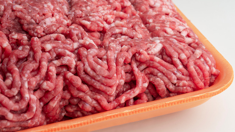 Tray of raw ground beef