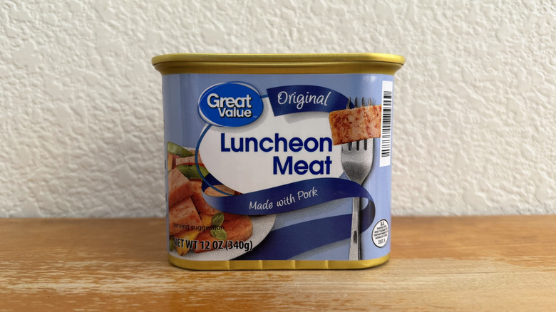 Great Value Luncheon Meat can on a table