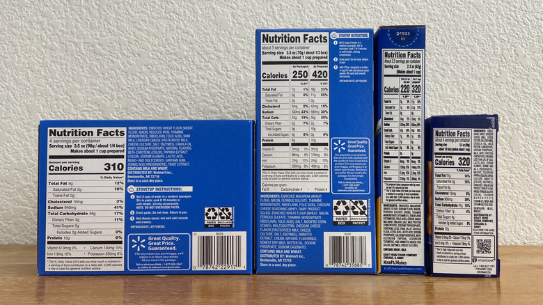 backs of all four boxes with nutritional facts visible