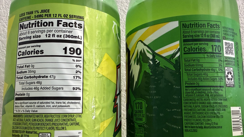 close-up of both bottles' nutritional facts