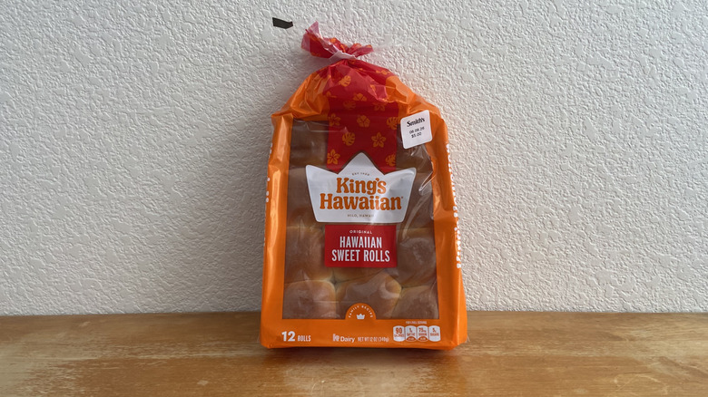 King's Hawaiian bag of rolls leaning against a wall