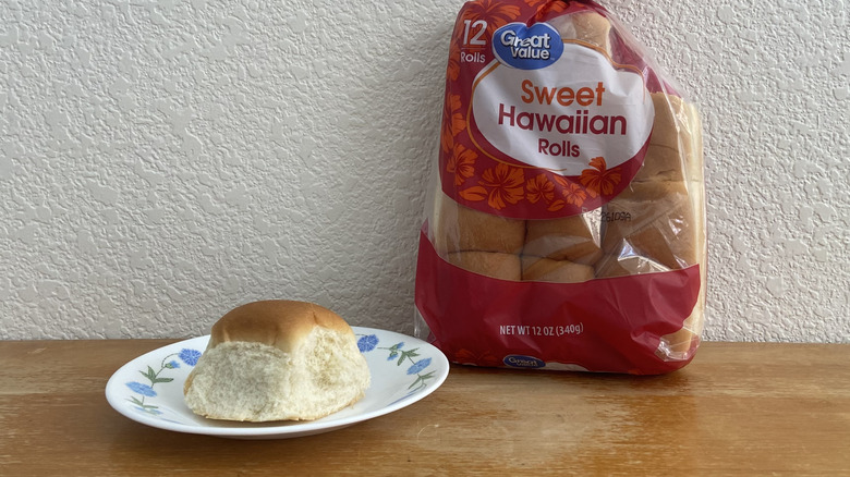 Great Value roll on plate with bag in the background