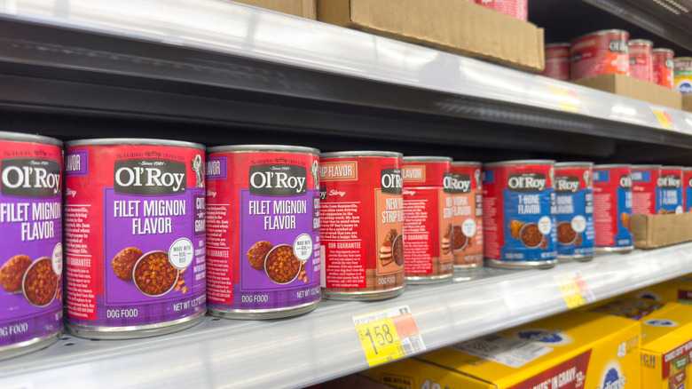 Ol' Roy pet food on the shelves of a Walmart