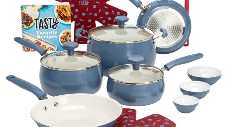 Display of Tasty brand cookware, white background