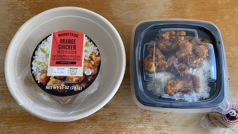 both orange chicken bowls in their pacakging