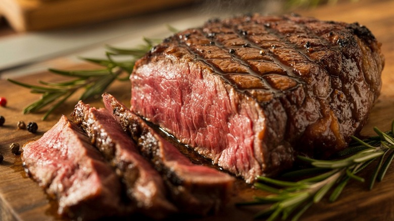 Juicy grilled steak up close