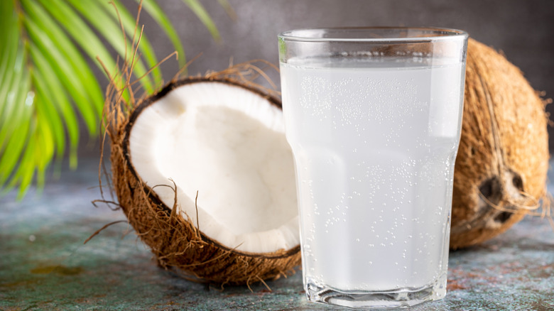 Fresh coconut water in a glass