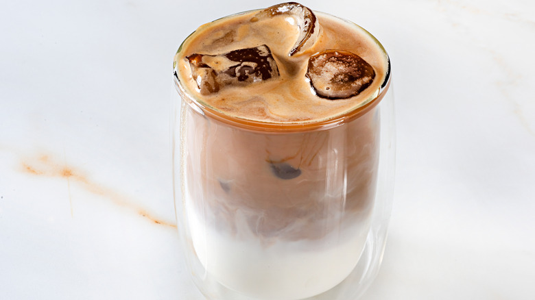 A glass of iced coffee and milk