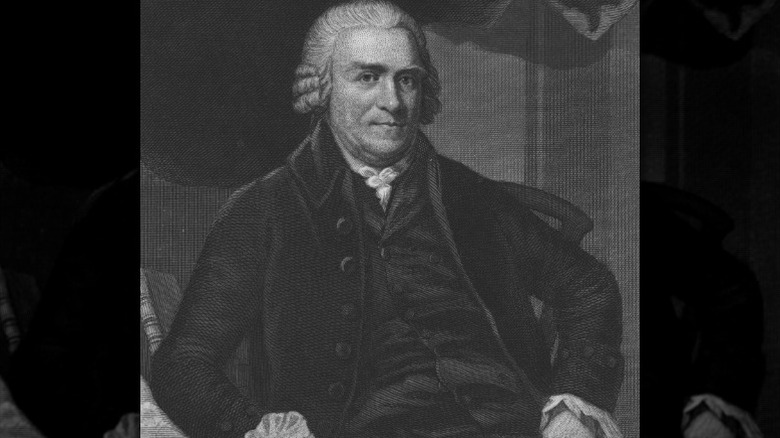 A black-and-white portrait of Samuel Adams.