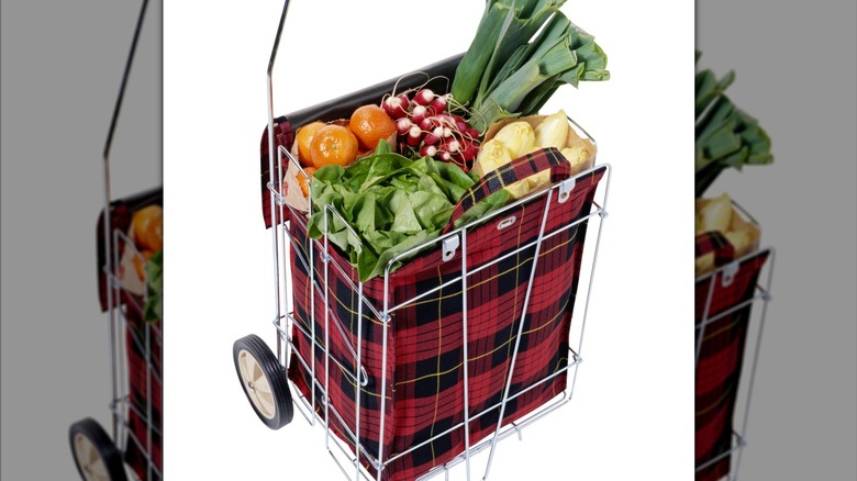 Shopping cart filled with groceries
